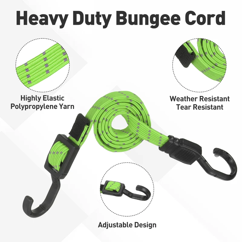 2pcs Adjustable Bungee Cords with Hook 39" Elastic Bungee Strap, Bright Green
