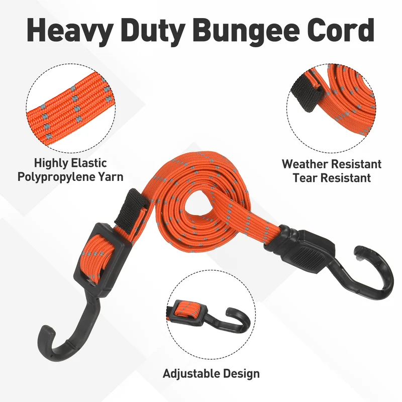 2pcs Adjustable Bungee Cords with Hook 39" Elastic Bungee Strap, Light Orange