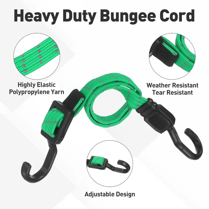 2pcs Adjustable Bungee Cords with Hook 24" Elastic Bungee Strap, Bright Green