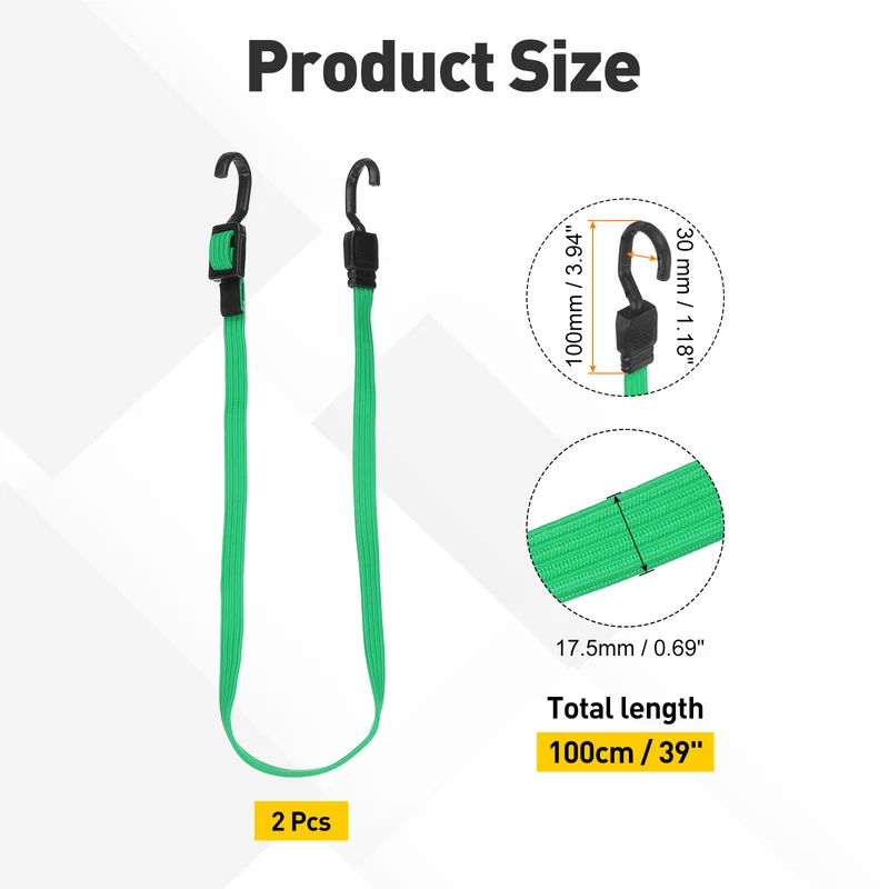 2pcs Adjustable Bungee Cords with Hook 39" Elastic Bungee Strap, Green