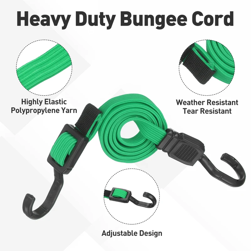 2pcs Adjustable Bungee Cords with Hook 39" Elastic Bungee Strap, Green