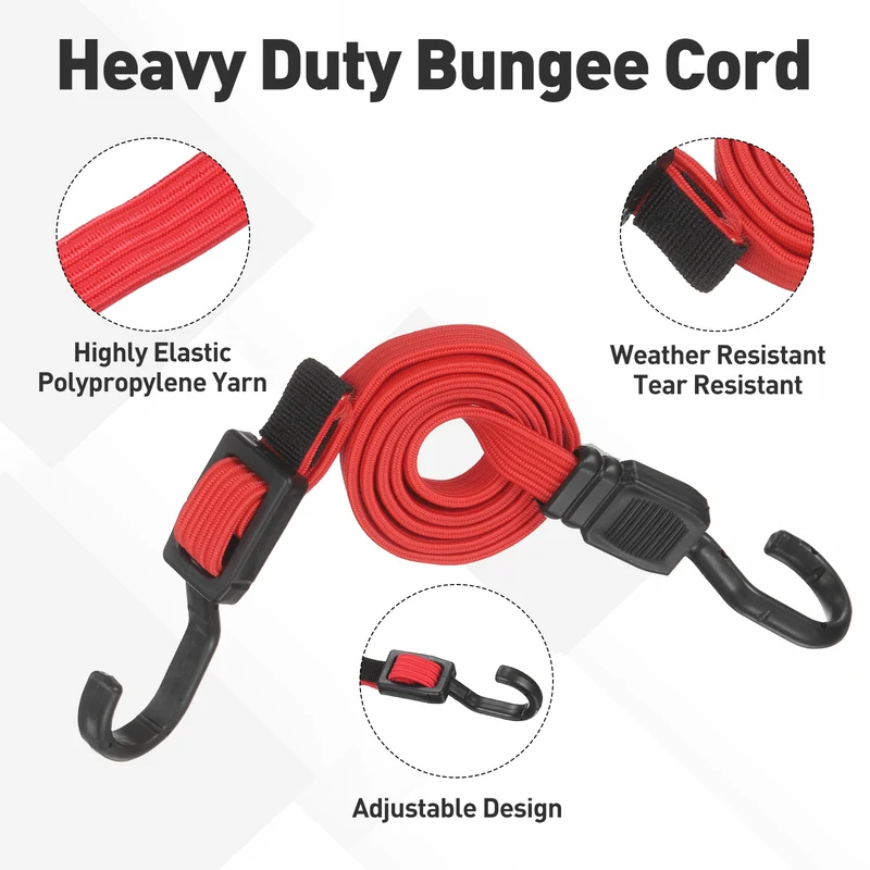 2pcs Adjustable Bungee Cords with Hook 39" Elastic Bungee Strap, Red