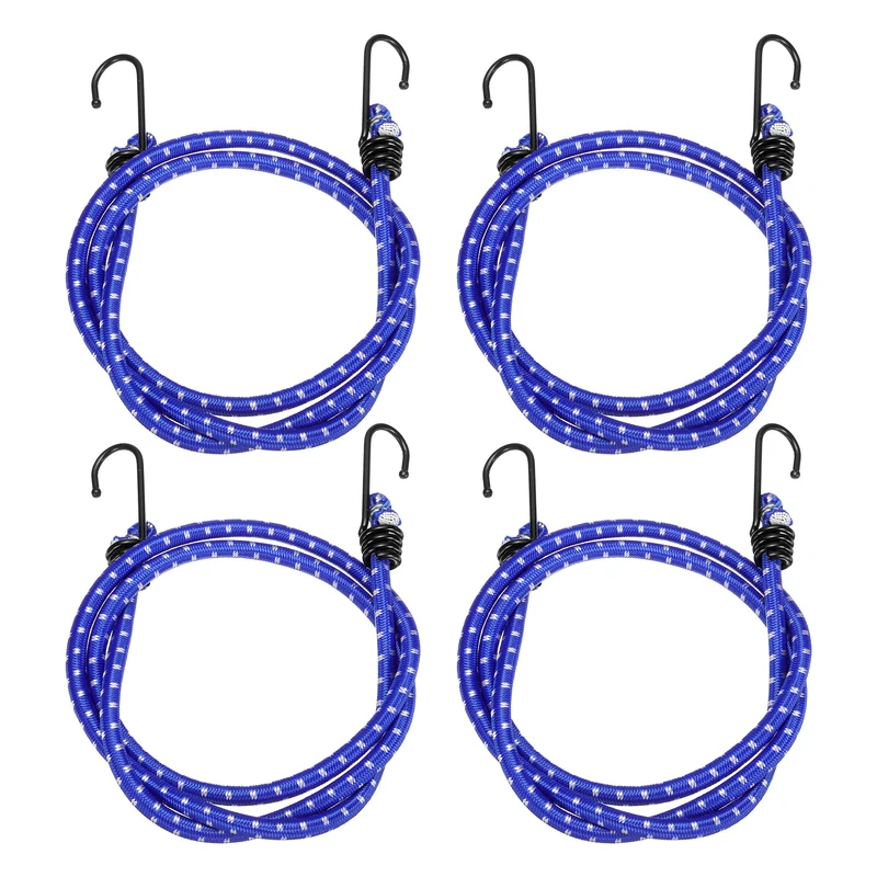 4Pcs Bungee Cord with Hooks 47" Rubber Bungee Cords for Outdoor, Blue