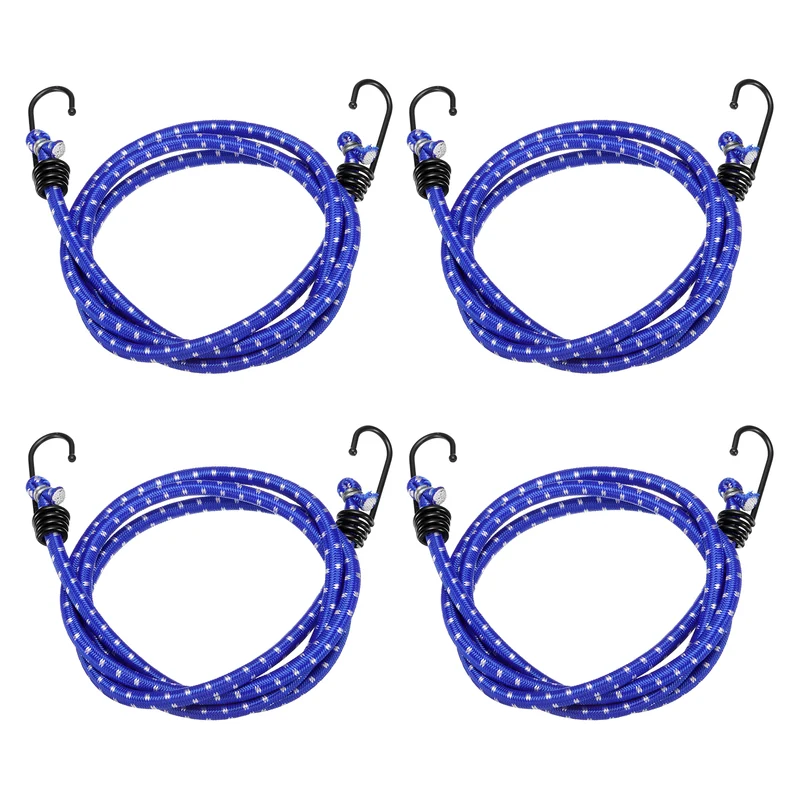 4Pcs Bungee Cord with Hooks 60" Rubber Bungee Cords for Outdoor, Blue