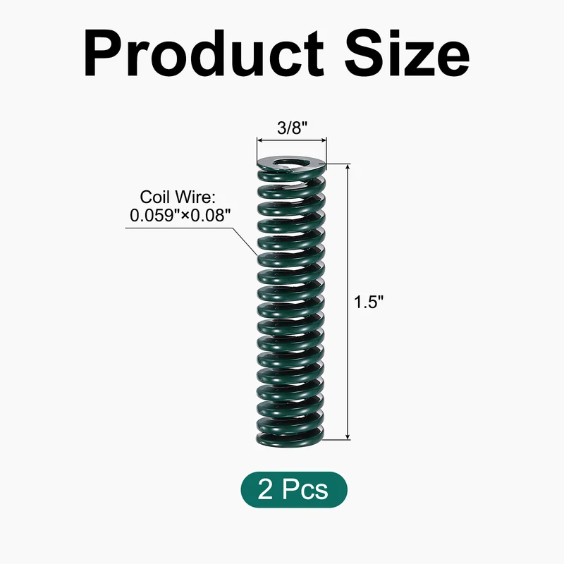 2Pcs Green Compression Spring 3/8" OD 1.5 Length, Alloy Steel Flat Wire