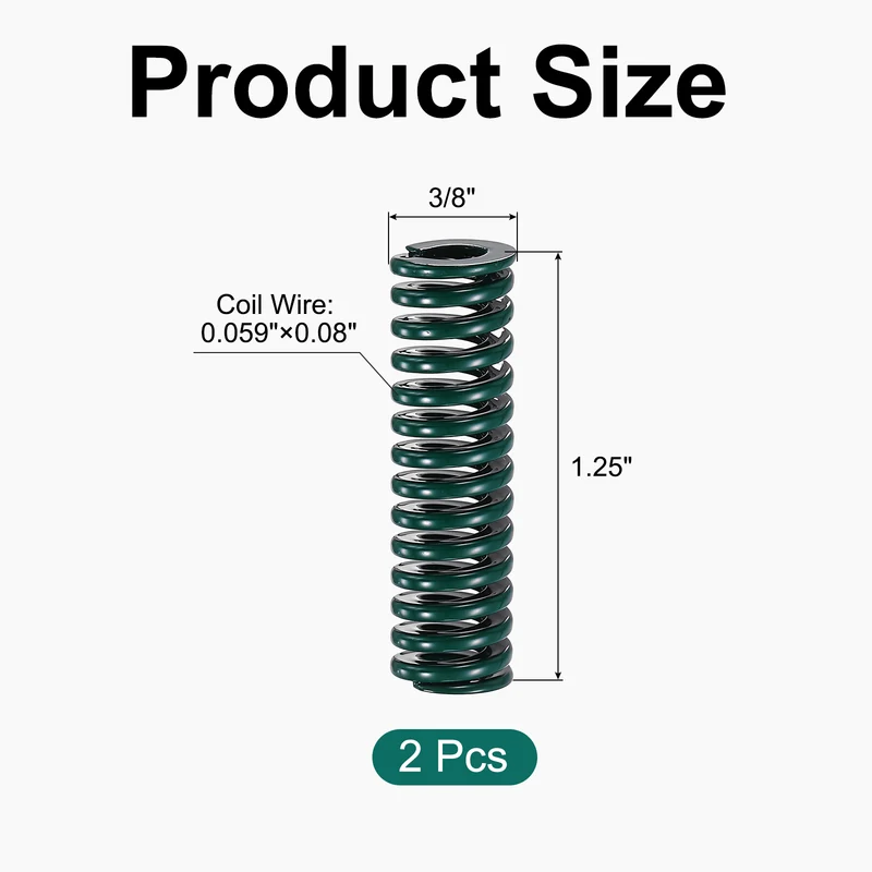 2Pcs Green Compression Spring 3/8" OD 1.25 Length, Alloy Steel Flat Wire