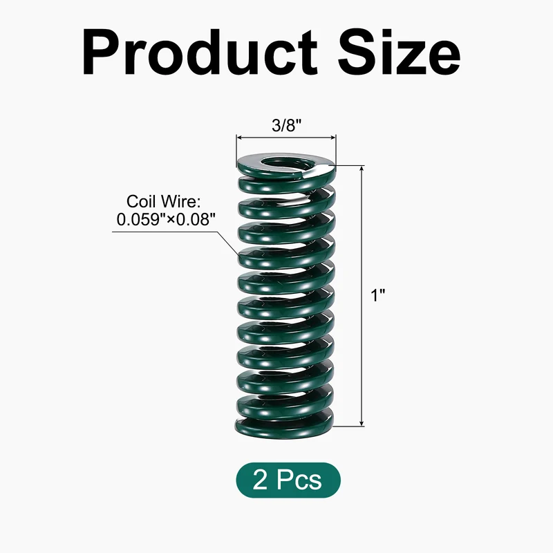 2Pcs Green Compression Spring 3/8" OD 1 Length, Alloy Steel Flat Wire