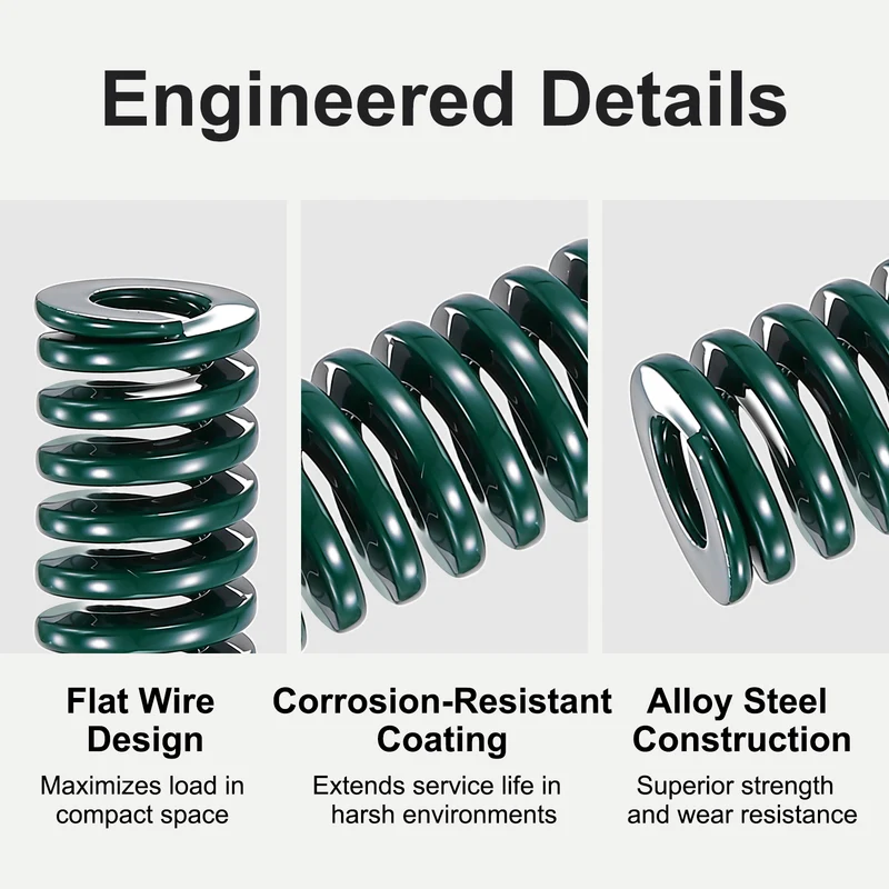 2Pcs Green Compression Spring 3/8" OD 1 Length, Alloy Steel Flat Wire