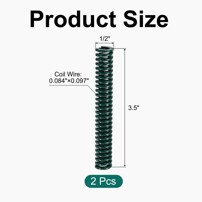 2Pcs Green Compression Spring 1/2" OD 3.5 Length, Alloy Steel Flat Wire
