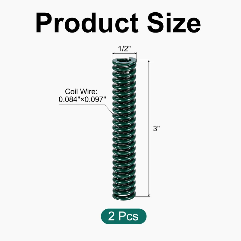 2Pcs Green Compression Spring 1/2" OD 3 Length, Alloy Steel Flat Wire