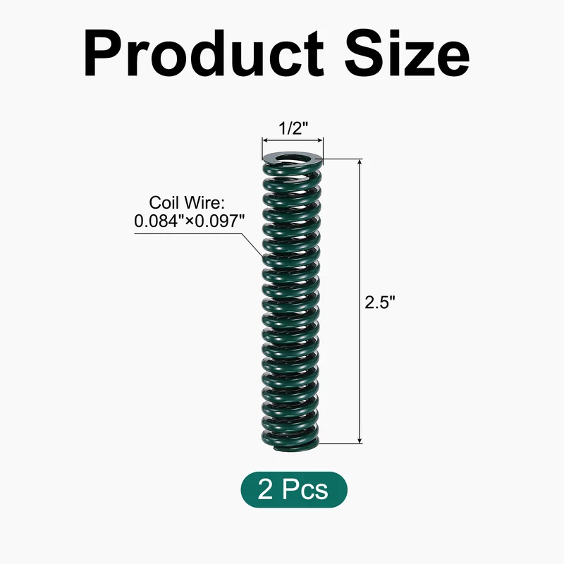 2Pcs Green Compression Spring 1/2" OD 2.5 Length, Alloy Steel Flat Wire