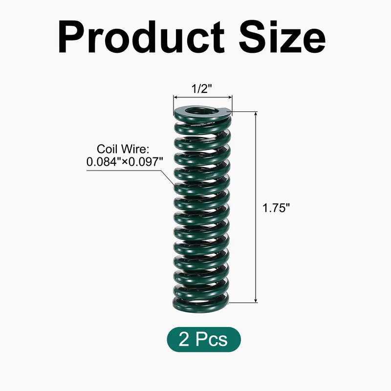 2Pcs Green Compression Spring 1/2" OD 1.75 Length, Alloy Steel Flat Wire