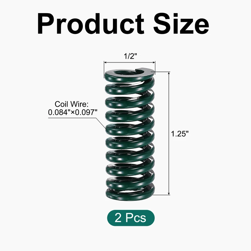 2Pcs Green Compression Spring 1/2" OD 1.25 Length, Alloy Steel Flat Wire