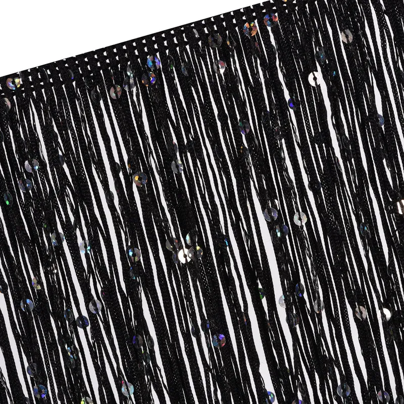 5.5 Yards of 6" Black Sequin Fringe Trim DIY Tassel Trim, (16.4 Ft/5m)