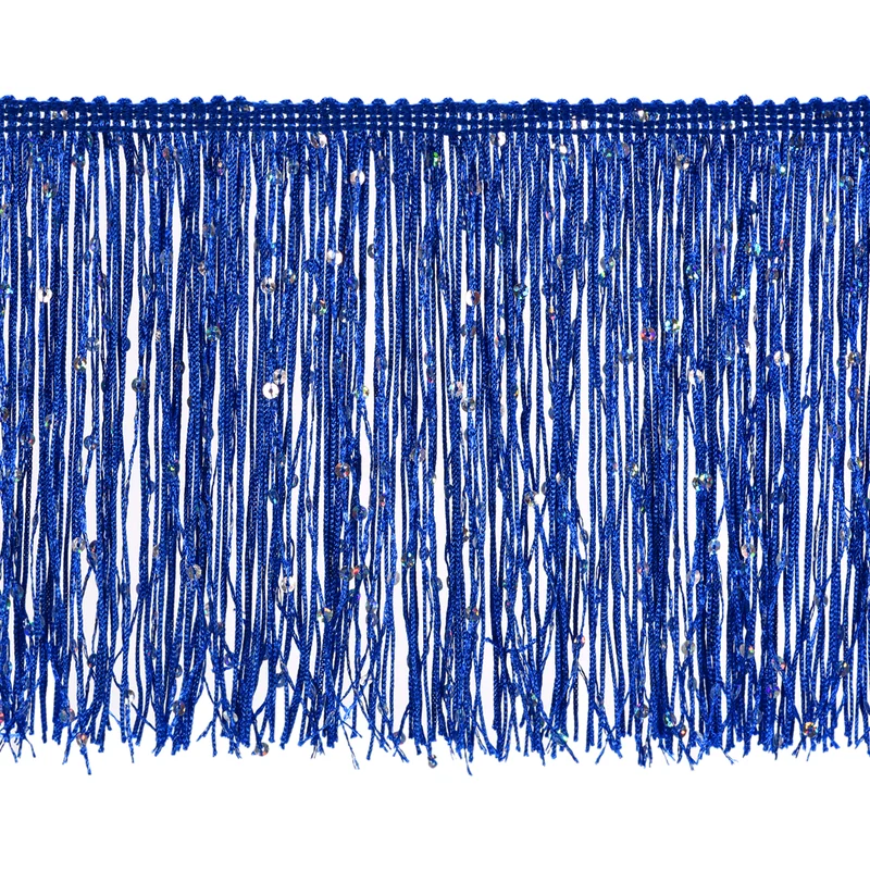5.5 Yards of 6" Blue Sequin Fringe Trim DIY Tassel Trim, (16.4 Ft/5m)