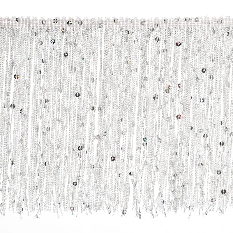 1 Yard of 6" White Sequin Fringe Trim DIY Tassel Trim, (3.28 Ft/1m)