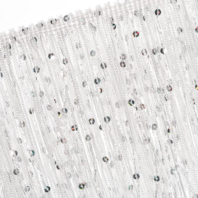 1 Yard of 6" White Sequin Fringe Trim DIY Tassel Trim, (3.28 Ft/1m)