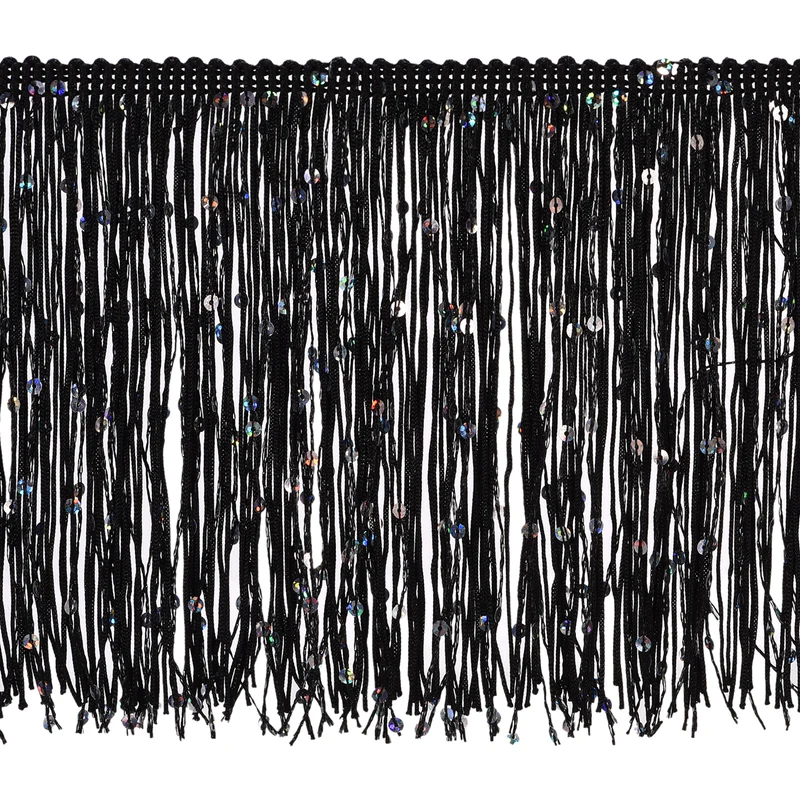 1 Yard of 6" Black Sequin Fringe Trim DIY Tassel Trim, (3.28 Ft/1m)