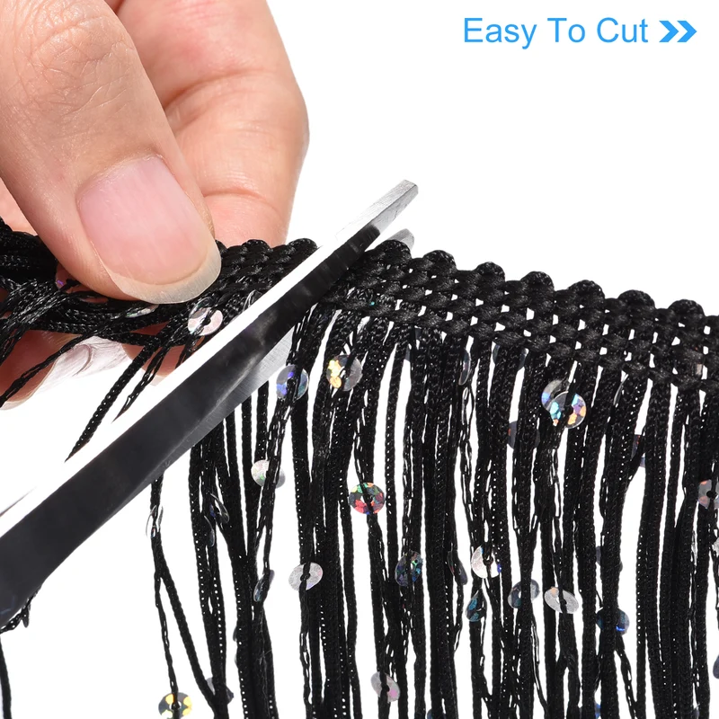 1 Yard of 6" Black Sequin Fringe Trim DIY Tassel Trim, (3.28 Ft/1m)