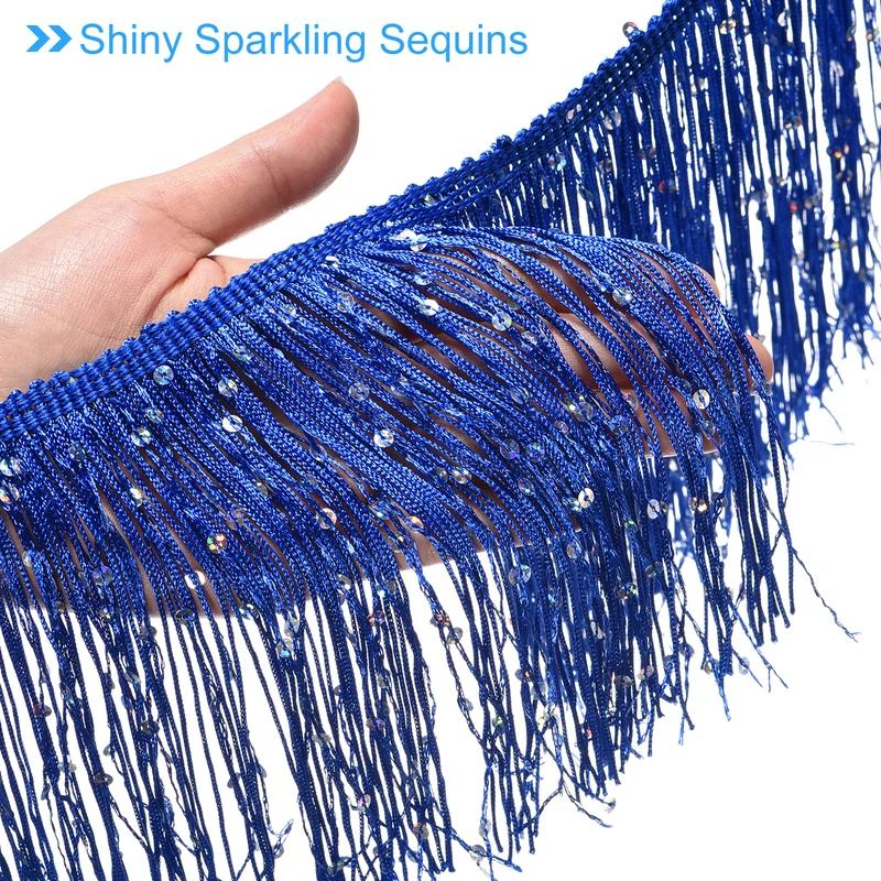 1 Yard of 6" Blue Sequin Fringe Trim DIY Tassel Trim, (3.28 Ft/1m)