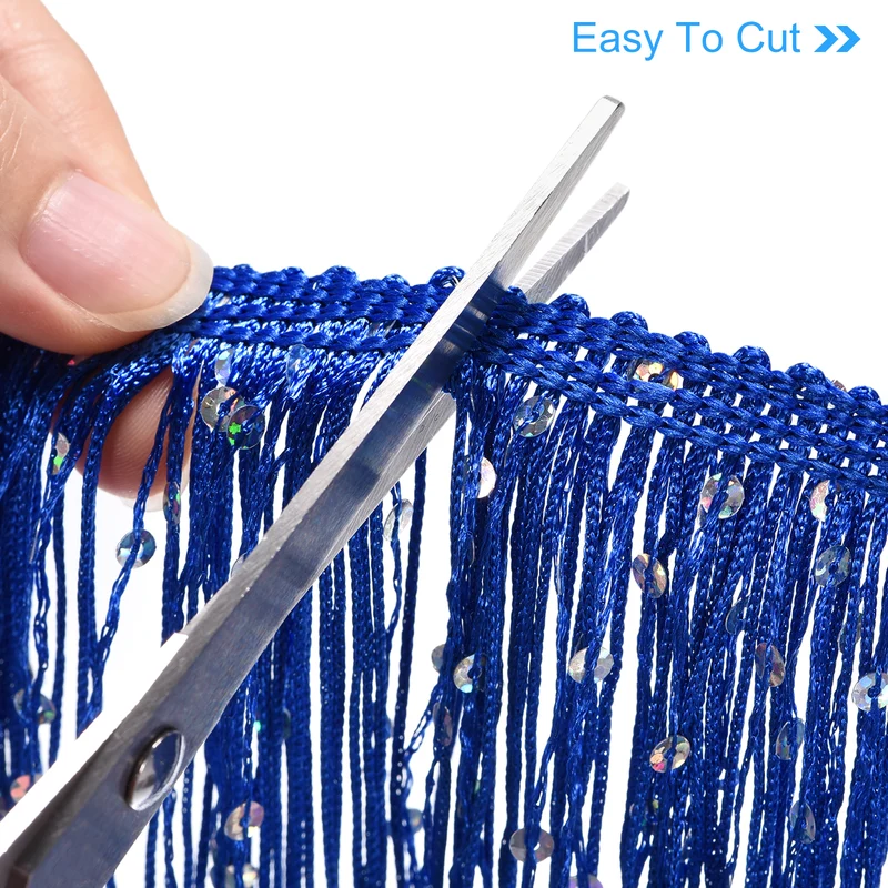 1 Yard of 6" Blue Sequin Fringe Trim DIY Tassel Trim, (3.28 Ft/1m)