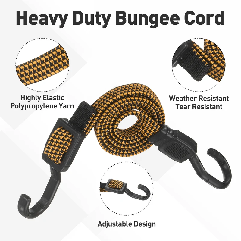 2pcs Adjustable Bungee Cords with Hook 39" Elastic Bungee Strap, Bright Orange
