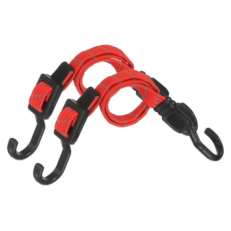 2pcs Adjustable Bungee Cords with Hook 24" Elastic Bungee Strap, Bright Red
