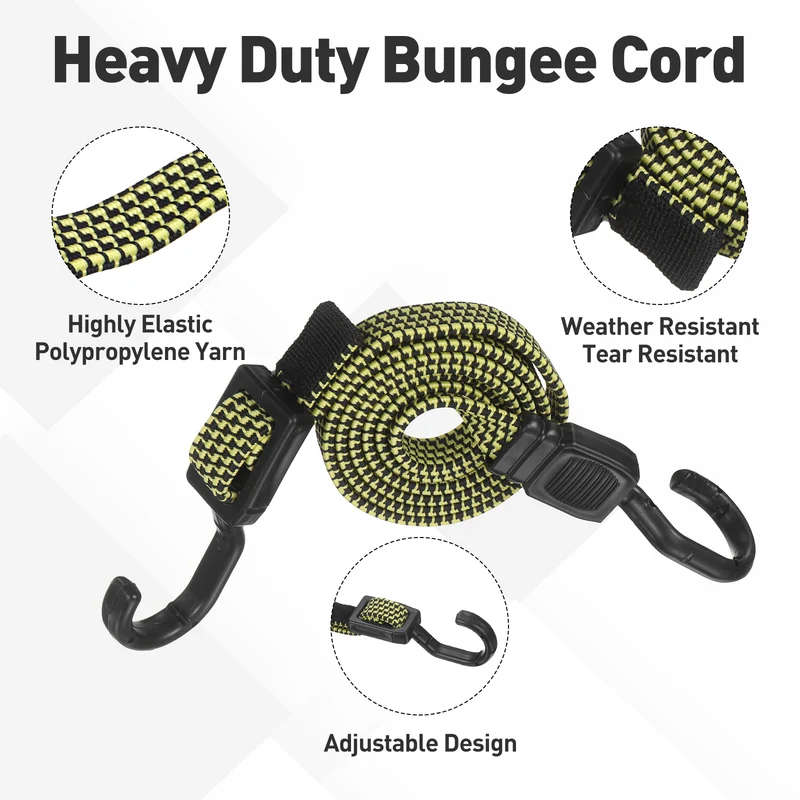 2pcs Adjustable Bungee Cords with Hook 47" Elastic Bungee Strap, Yellow