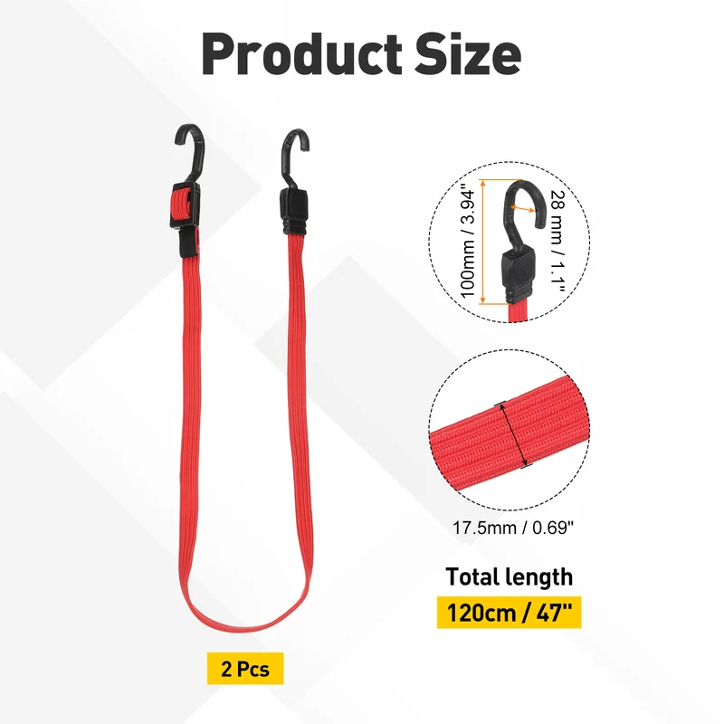 2pcs Adjustable Bungee Cords with Hook 47" Elastic Bungee Strap, Red