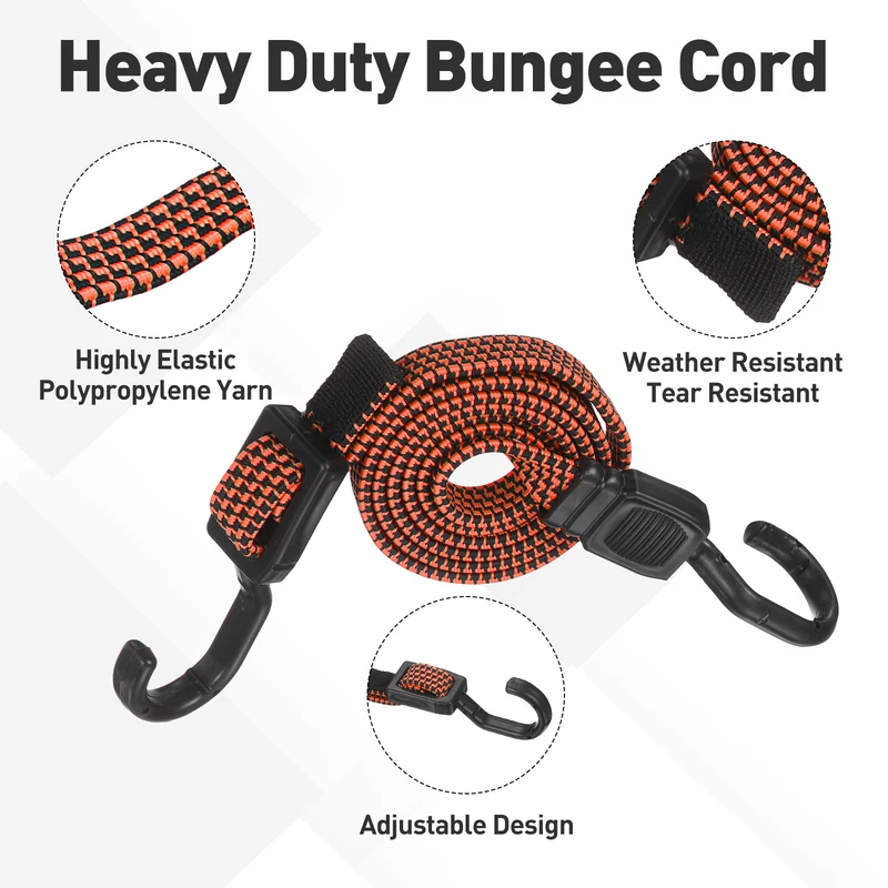 2pcs Adjustable Bungee Cords with Hook 47" Elastic Bungee Strap, Orange