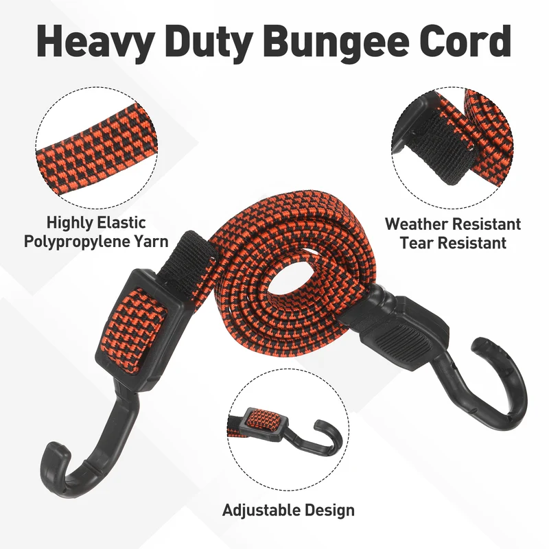 2pcs Adjustable Bungee Cords with Hook 39" Elastic Bungee Strap, Orange