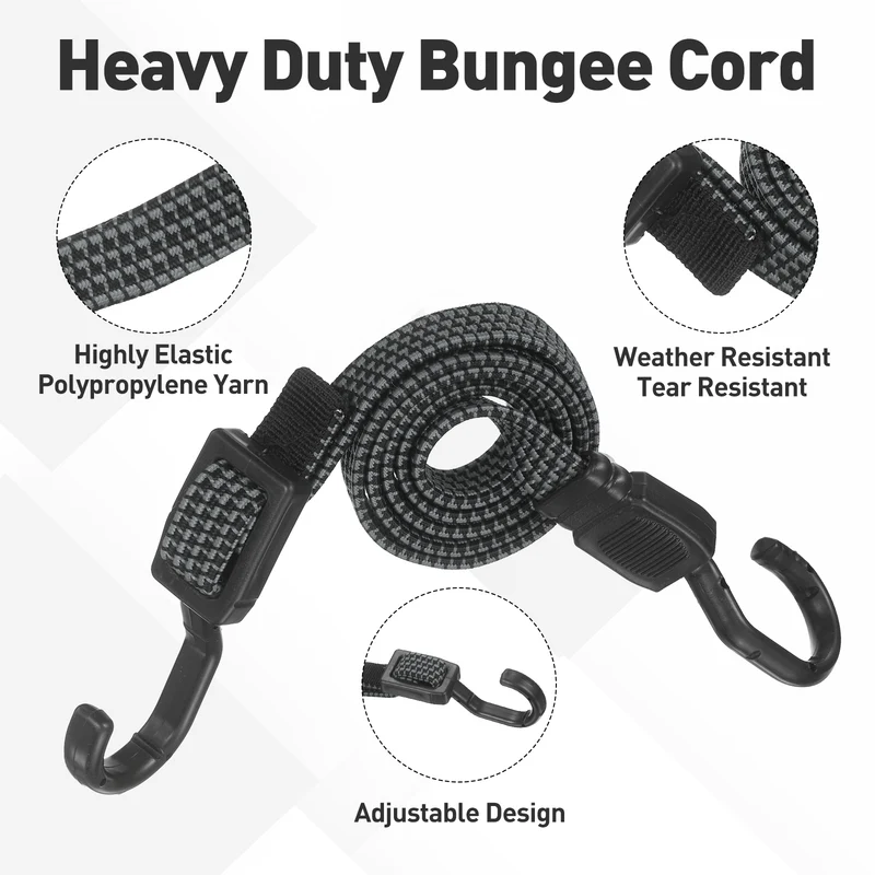 2pcs Adjustable Bungee Cords with Hook 31" Elastic Bungee Strap, Grey Black