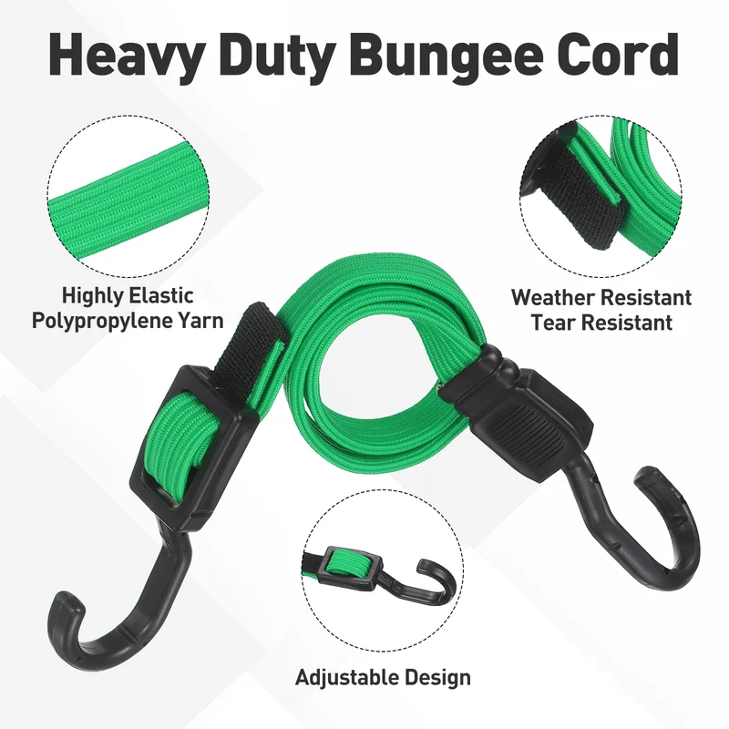 2pcs Adjustable Bungee Cords with Hook 24" Elastic Bungee Strap, Green