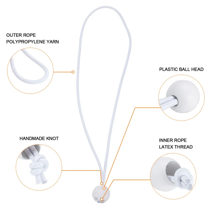 10Pcs Ball Bungee Cords 12" Heavy Duty Bungee Cord Balls for Tent Holding White