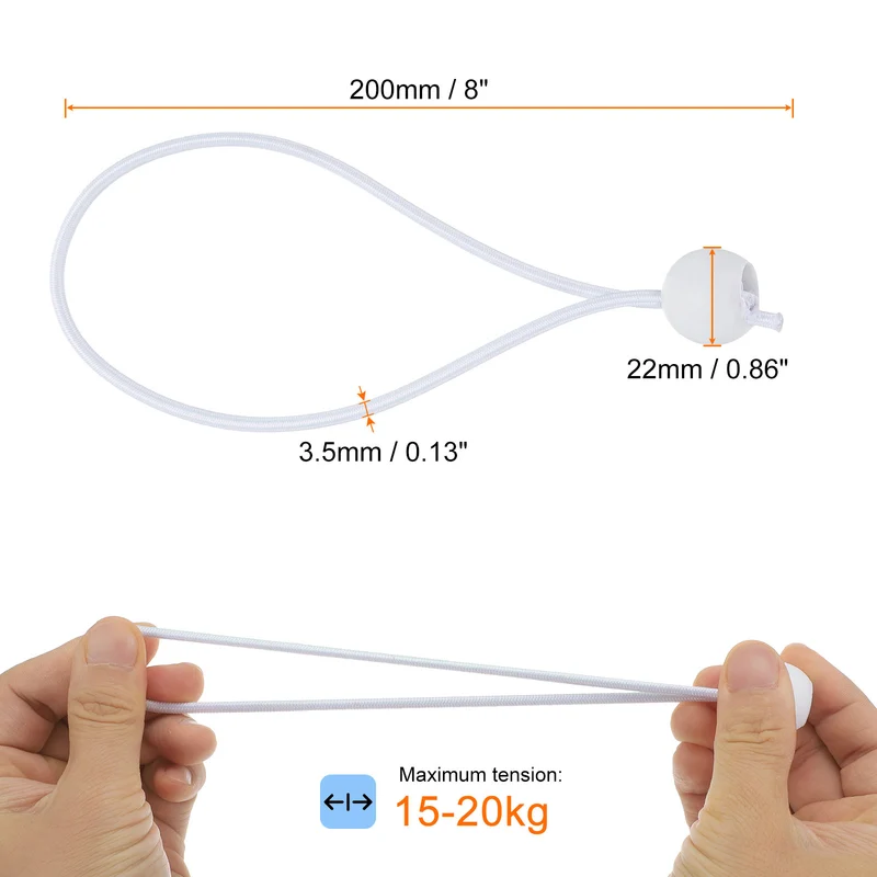20Pcs Ball Bungee Cords 8" Heavy Duty Bungee Cord Balls for Tent Holding White