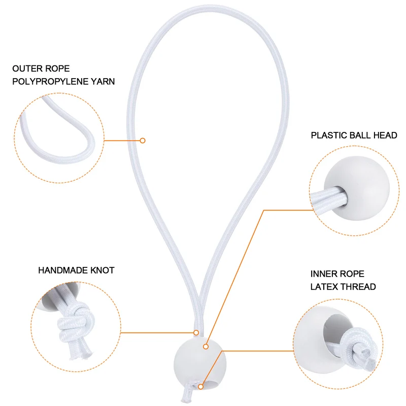 20Pcs Ball Bungee Cords 8" Heavy Duty Bungee Cord Balls for Tent Holding White