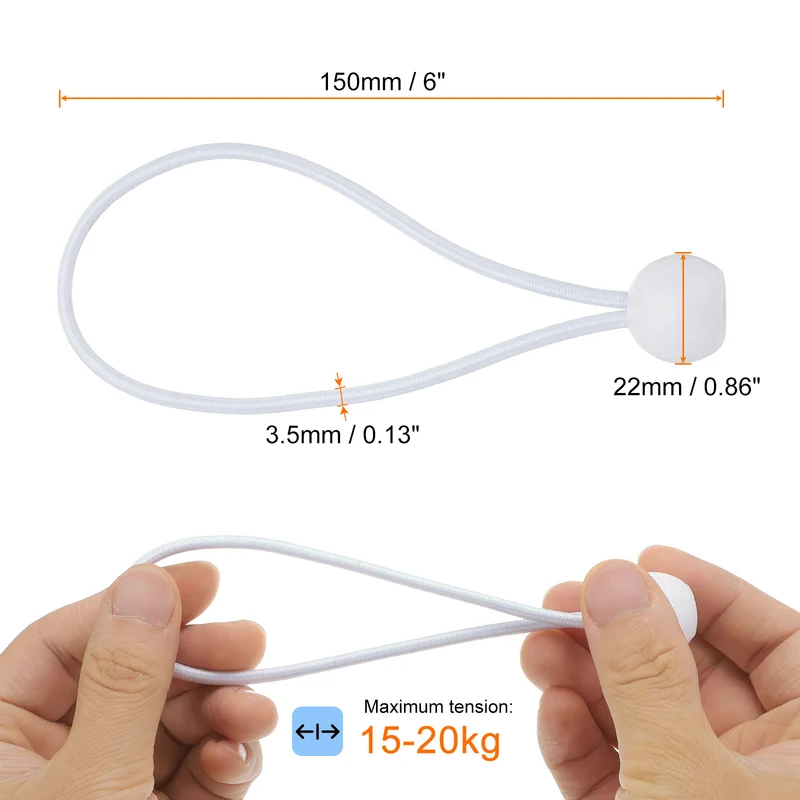 20Pcs Ball Bungee Cords 6" Heavy Duty Bungee Cord Balls for Tent Holding, White