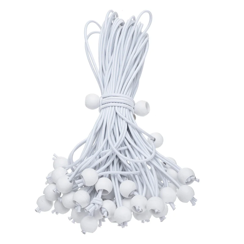 50Pcs Ball Bungee Cords 12" Heavy Duty Bungee Cord Balls for Tent Holding, White