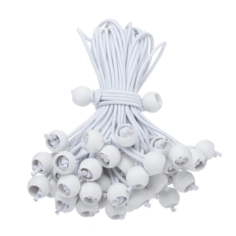 50Pcs Ball Bungee Cords 8" Heavy Duty Bungee Cord Balls for Tent Holding White