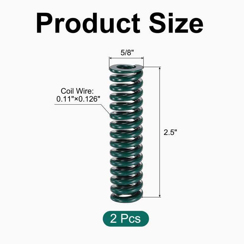 2Pcs Green Compression Spring 5/8" OD 2.5 Length, Alloy Steel Flat Wire