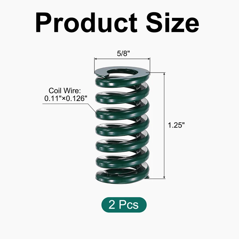 2Pcs Green Compression Spring 5/8" OD 1.25 Length, Alloy Steel Flat Wire
