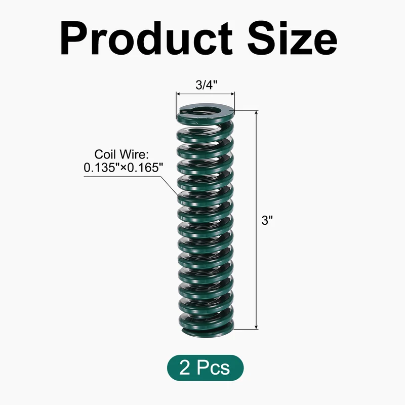 2Pcs Green Compression Spring 3/4" OD 3 Length, Alloy Steel Flat Wire