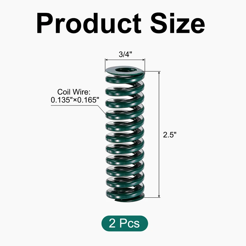 2Pcs Green Compression Spring 3/4" OD 2.5 Length, Alloy Steel Flat Wire