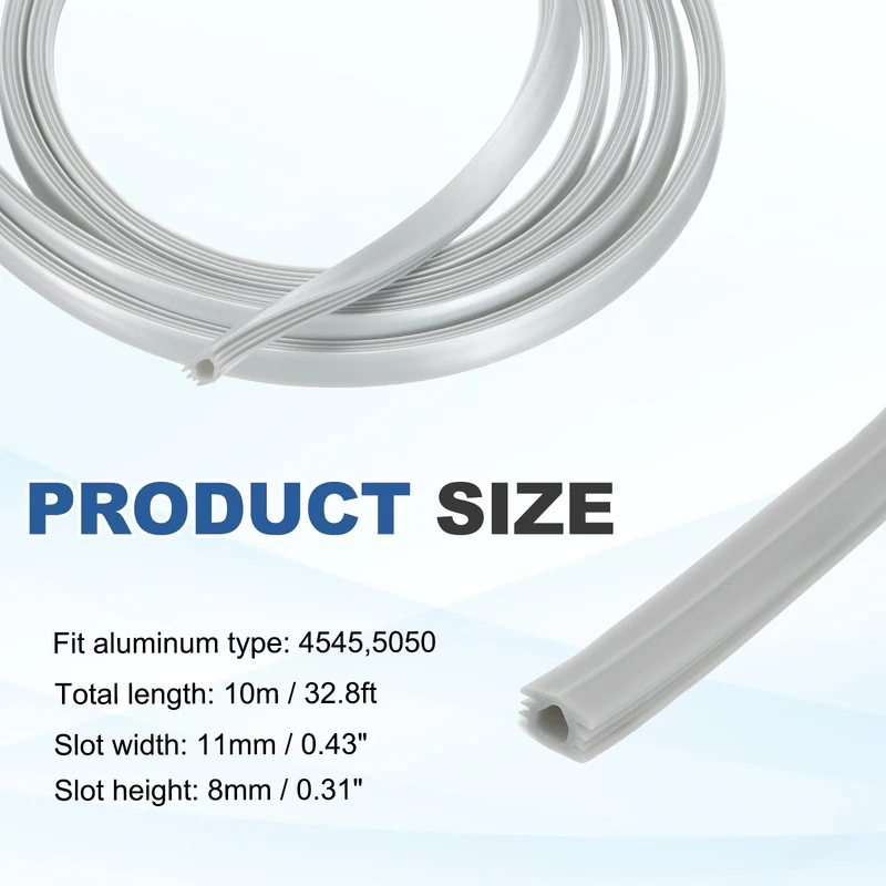 10m / 32.8ft Silver-Grey 10mm 4545, 5050 Aluminum t Slot Soft Cover Seal Pack 1