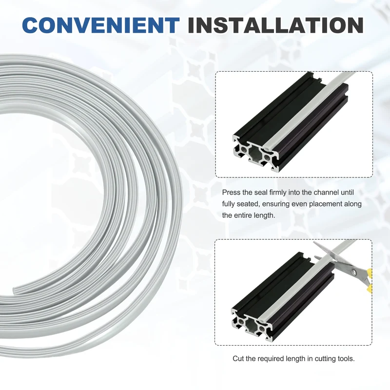 10m / 32.8ft Silver-Grey 10mm 4545, 5050 Aluminum t Slot Soft Cover Seal Pack 1