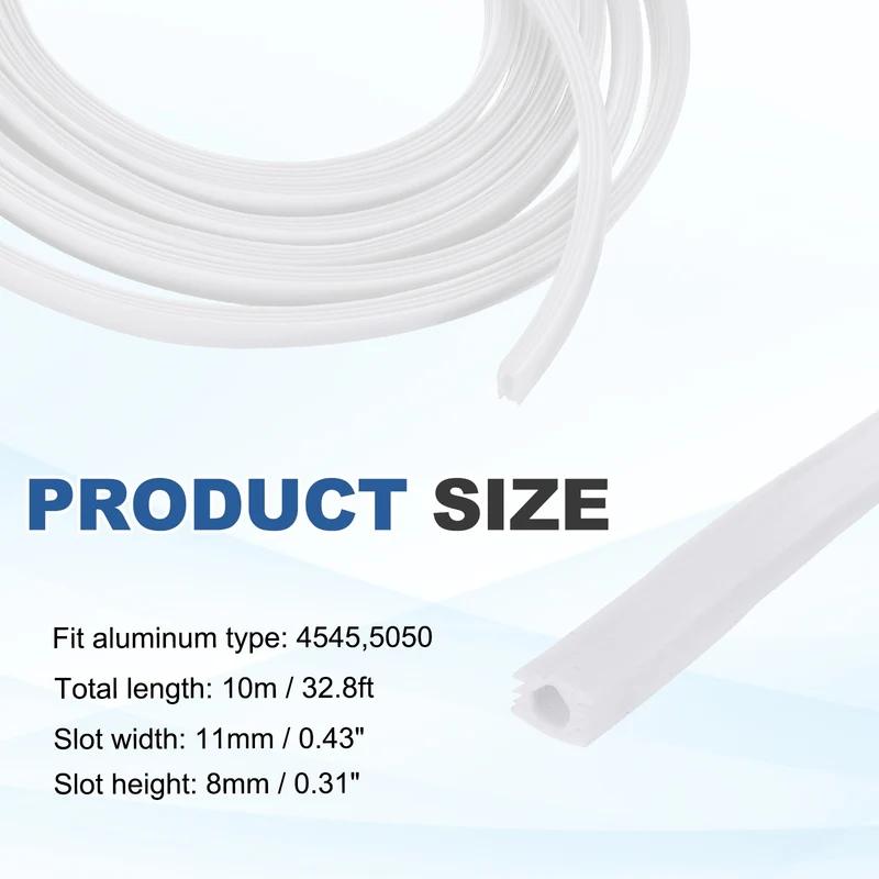 10m / 32.8ft White 10mm 4545, 5050 Aluminum t Slot Soft Cover Seal Pack of 1