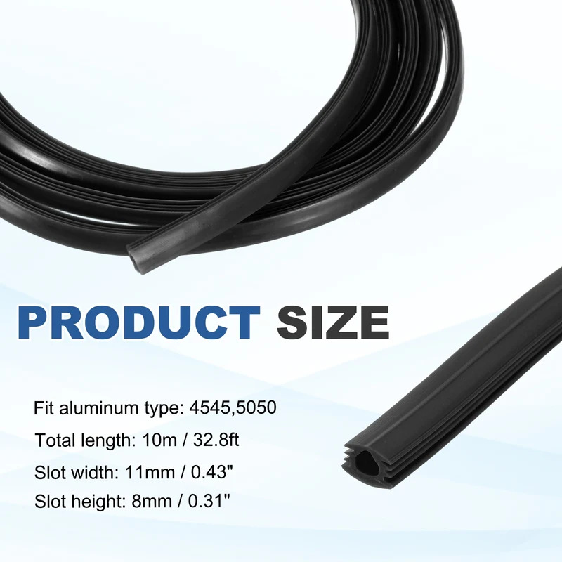10m / 32.8ft Black 10mm 4545, 5050 Aluminum t Slot Soft Cover Seal Pack of 1