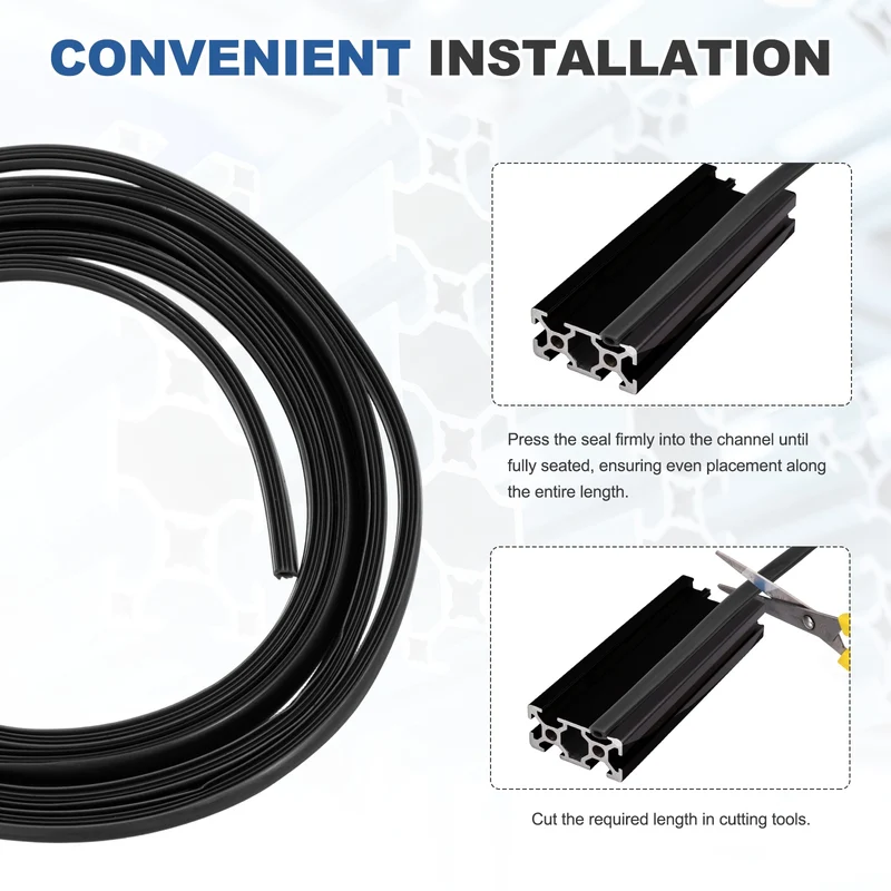 10m / 32.8ft Black 10mm 4545, 5050 Aluminum t Slot Soft Cover Seal Pack of 1