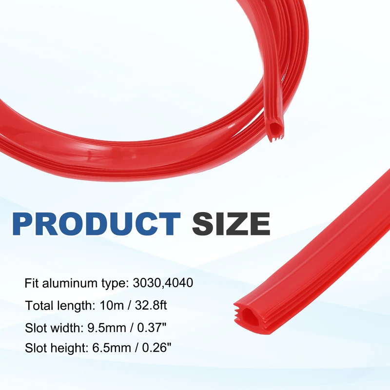 10m / 32.8ft Red 8mm 3030, 4040 Aluminum t Slot Soft Cover Seal Pack of 1