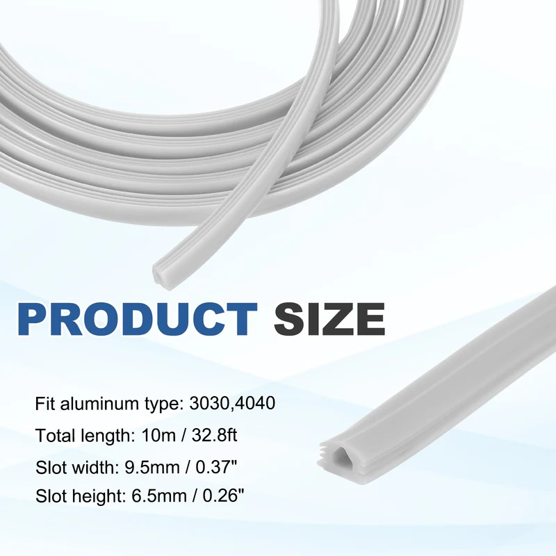 10m / 32.8ft Grey 8mm 3030, 4040 Aluminum t Slot Soft Cover Seal Pack of 1